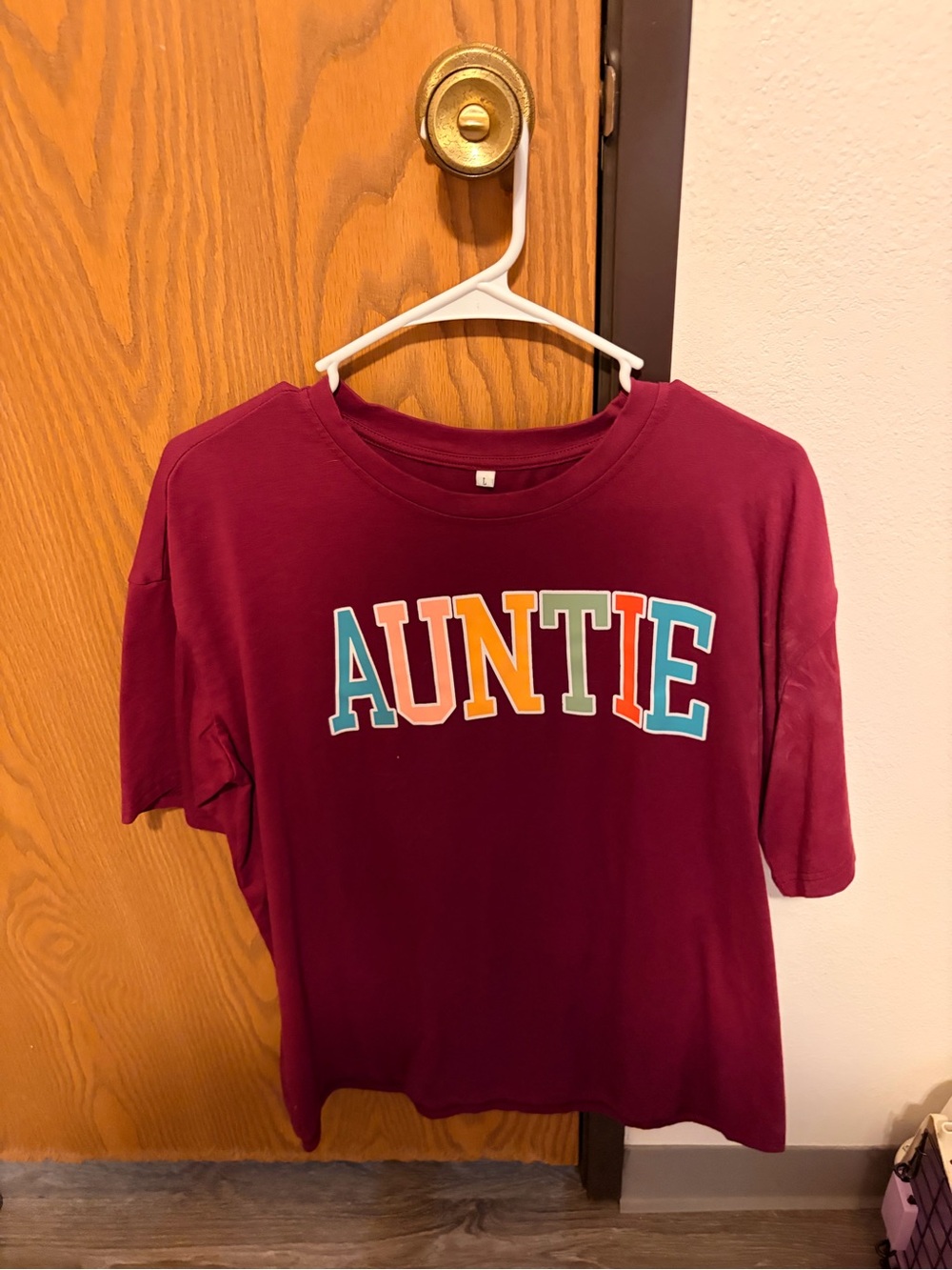 Maroon "AUNTIE" Graphic Tee - Multicolor Lettering
